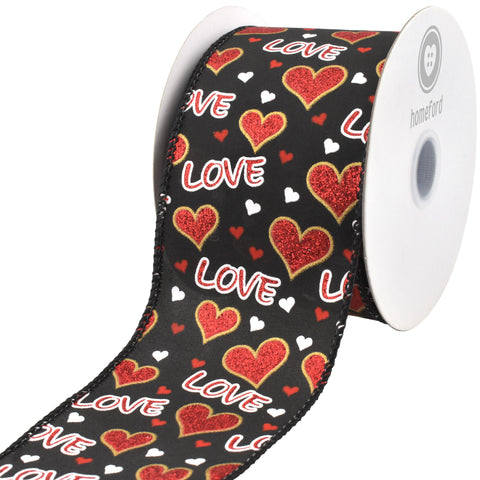 Valentine's Love Hearts Wired Ribbon, 10-yard