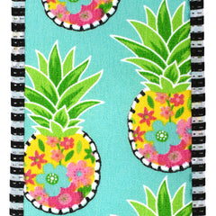 Floral Pineapples Striped Edge Wired Ribbon, 2-1/2-inch, 10-yard