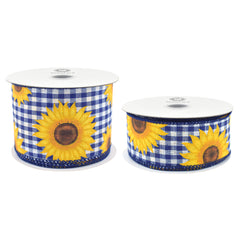 Sunflower Checkered Plaid Wired Ribbon, 10-yard