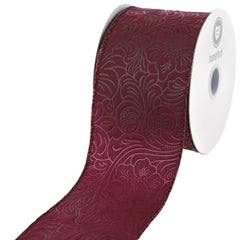 Embossed Flowers Polypropylene Wired Ribbon, 10-yard