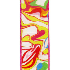 Abstract Bright Ink Mix Pattern Wired Ribbon, 2-1/2-inch, 10-yard