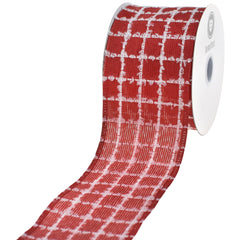 Christmas Fuzzy Checkered Plaid Faux Linen Wired Ribbon, 2-1/2-inch, 10-yard