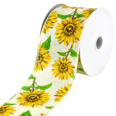 Sunflowers Faux Linen Wired Ribbon, 10-yard