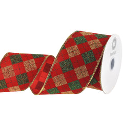 Christmas Velvet Argyle Diamond Wired Ribbon, 2-1/2-inch, 10-yard