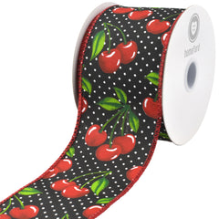 Polka Dot Cherries Wired Ribbon, 10-yard
