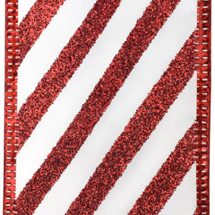 Christmas Glitter Candy Cane Stripes Satin Wired Ribbon, 2-1/2-inch, 50-yard