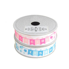 Homeford It's Boy/It's a Girl Banner Grosgrain Ribbon, 7/8-inch, 10 Yards