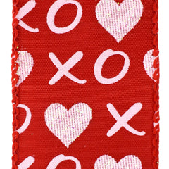 Valentine's XOXO Heart Pattern Satin Wired Ribbon, 1-1/2-inch, 10-yard