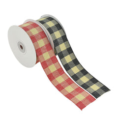 Natural Checkered Faux Linen Ribbon, 1-1/2-Inch, 10-Yard