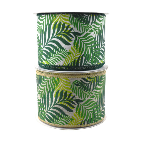 Jungle Ferns Wired Ribbon, 2-1/2-Inch, 10-Yard