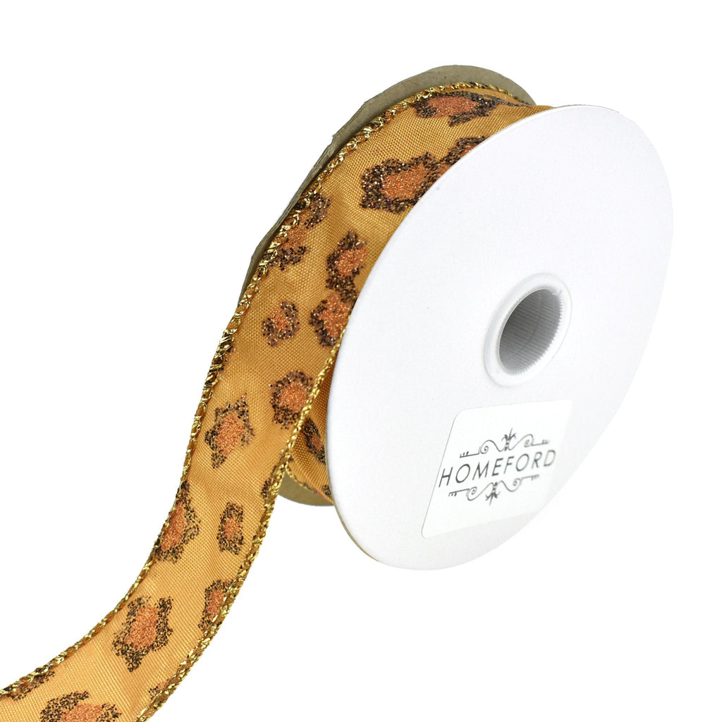 Leopard Print Glitter Wired Ribbon, 7/8-Inch, 3-Yard