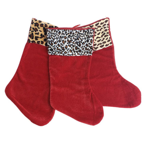 Christmas Safari Animal Printed Velour Stockings, 15-Inch, 3-Piece