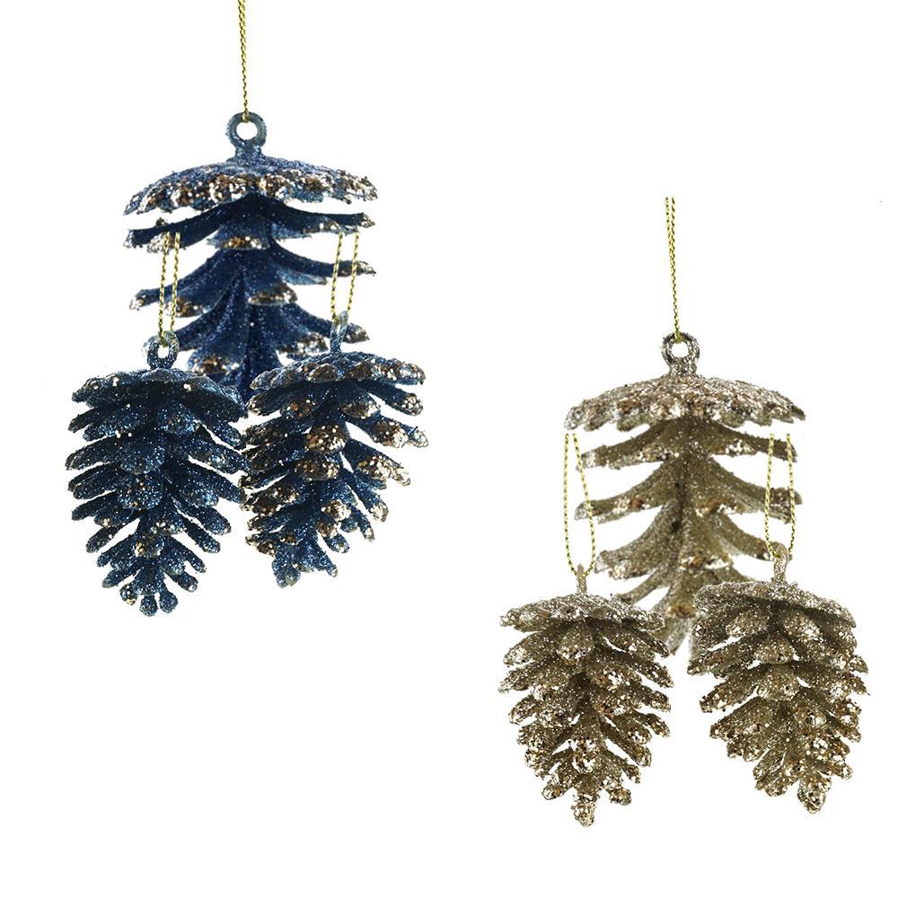 Glitter Frosted Pinecone Christmas Ornaments, Blue, Assorted Sizes, 14-Piece