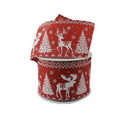 Christmas Forest Deer Landscape Wired Ribbon, 2-1/2-Inch, 10-Yard