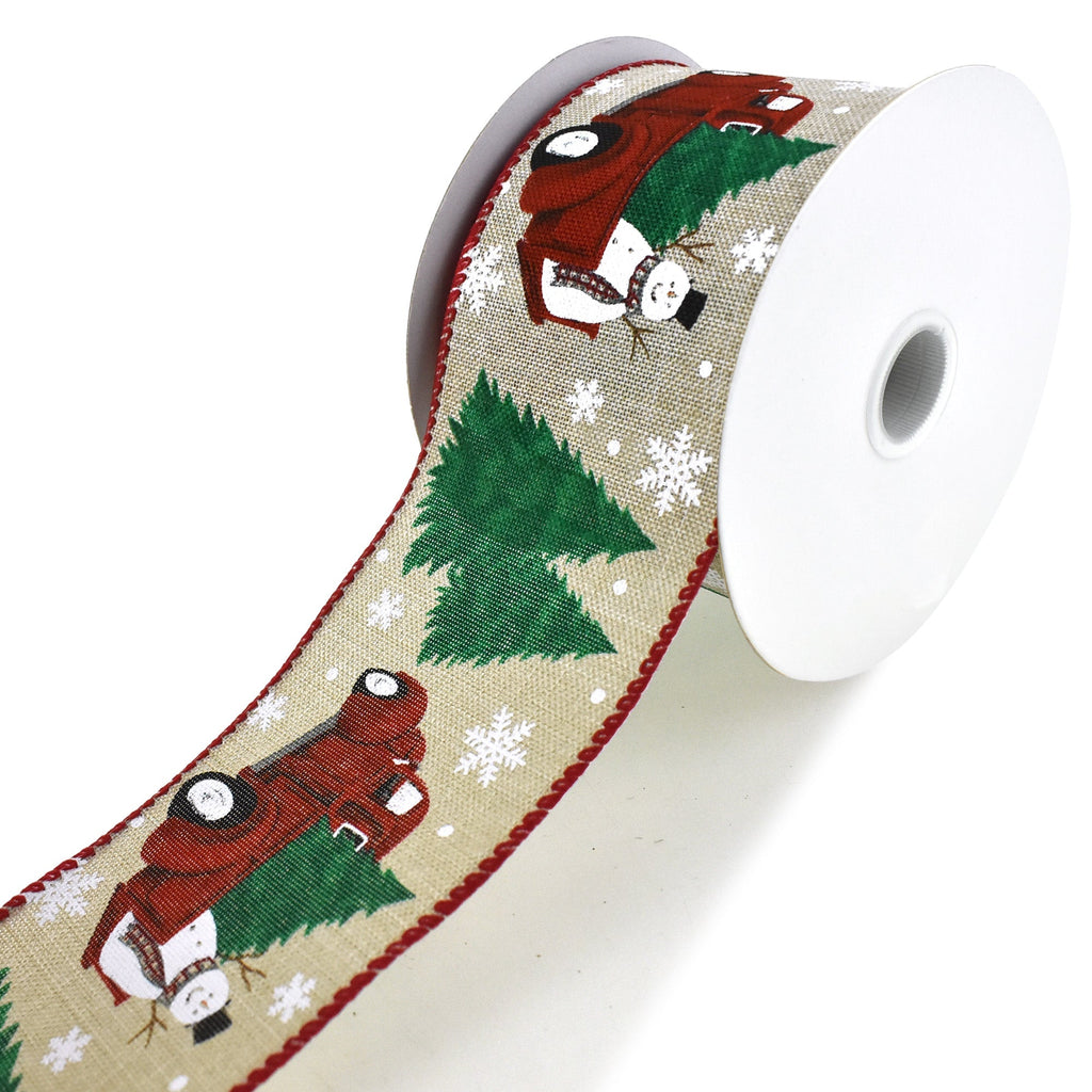 Frosty Christmas Truck Wired Ribbon, 2-1/2-Inch, 10-Yard