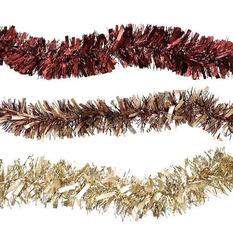 Christmas Wide Crinkle and Thin Tinsel Garlands, 7-1/2-Feet, 3-Piece