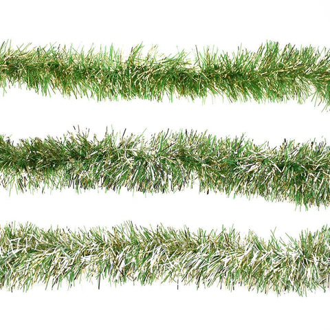 Christmas Pine and Metallic Tinsel Garlands, 8-Feet, 3-Piece