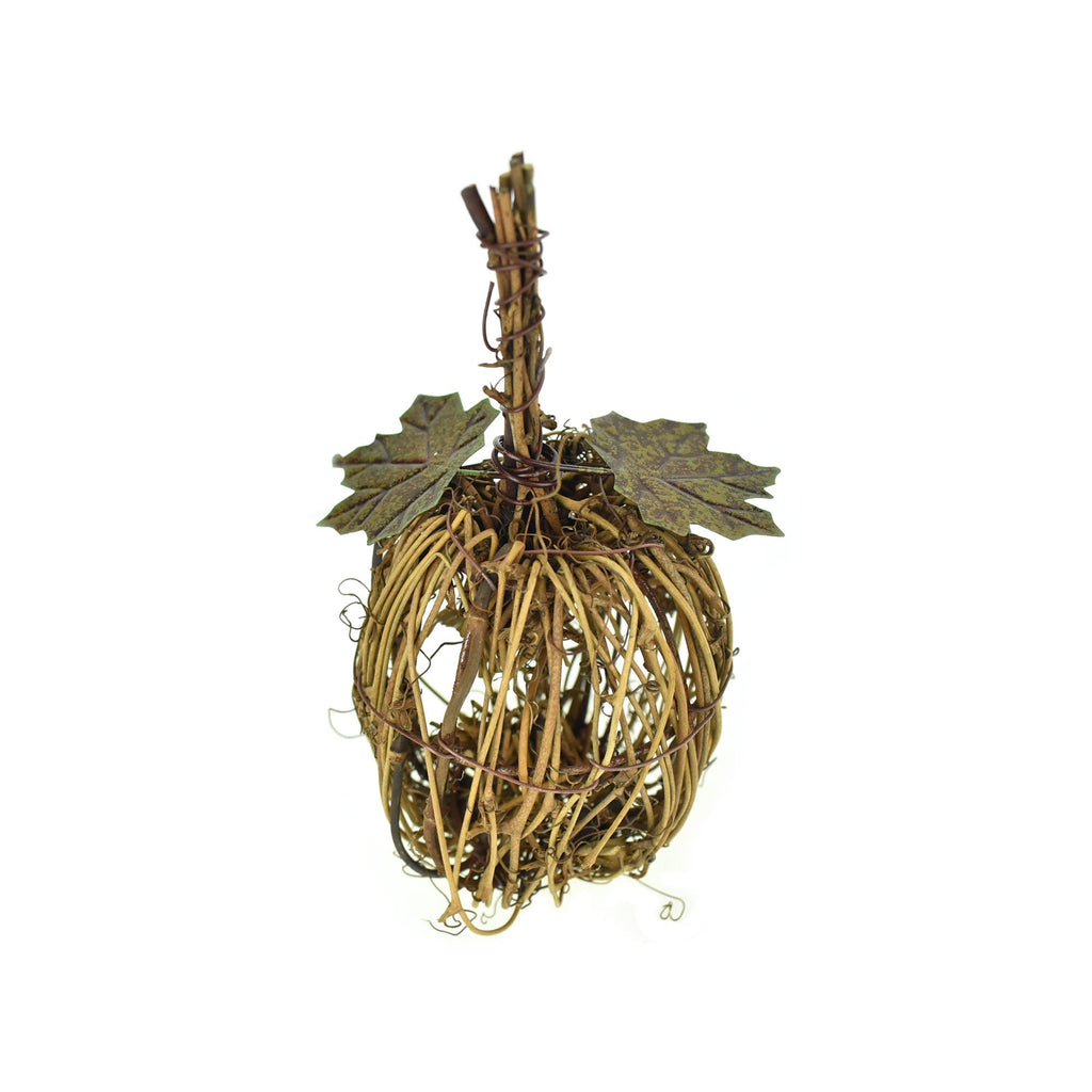 Artificial Twig Pumpkin with Metal Leaves, 6-Inch