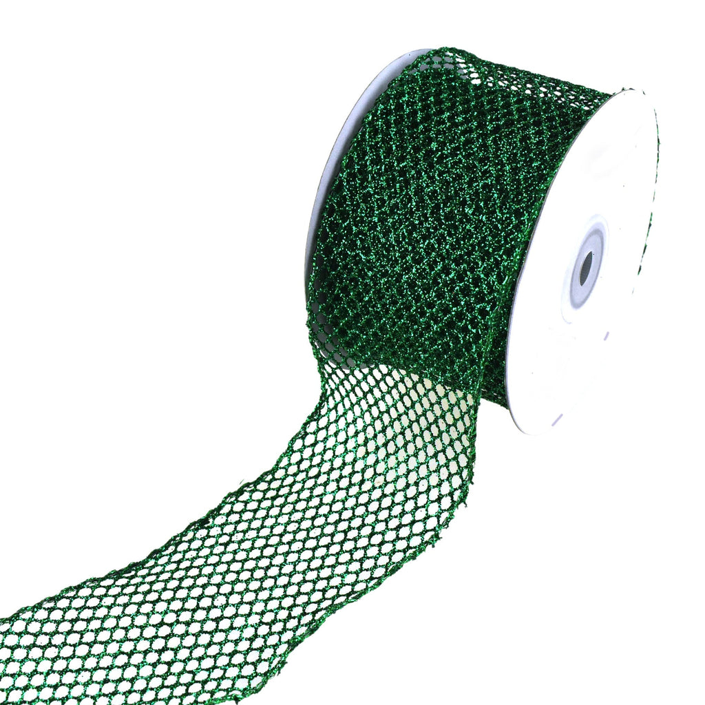 Grand Glittered Net Wired Ribbon, 2-1/2-Inch 10-Yard - Hunter Green