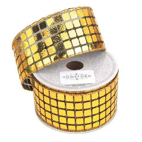 Metallic Mirror Disco Canvas Ribbon, 2-inch, 10-yard, Gold