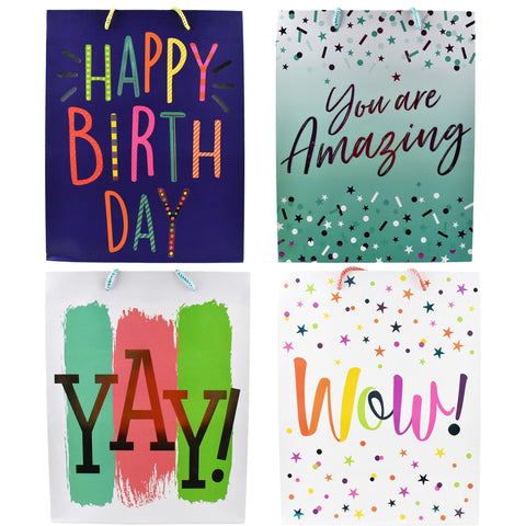 Birthday Party Hot Stamped Premium Gift Bags, 12-3/4-Inch, 4-Piece