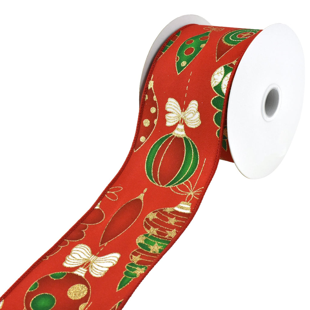 Christmas Ornaments Faux Linen Wired Ribbon, 2-1/2-Inch, 10-Yard