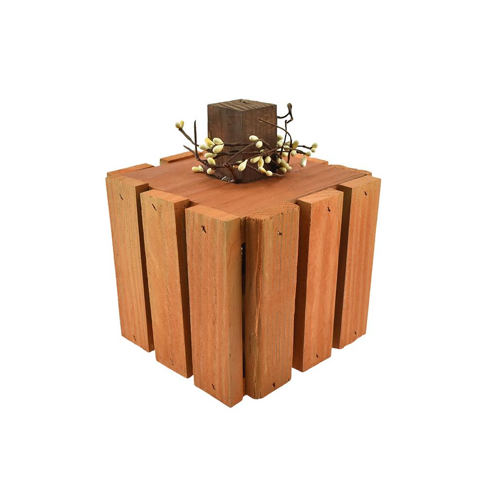 Rustic Wood Orange Pumpkin Box, 7-1/2-Inch