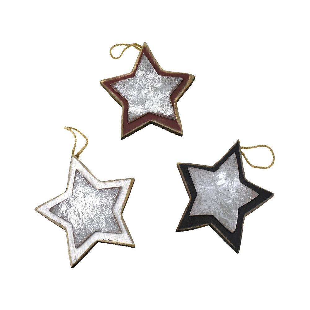 Wood and Metal Hanging Stars, 7-1/4-Inch, 3-Piece