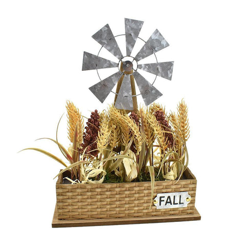 Windmill Basket with Artificial Dry Wheat, 15-Inch