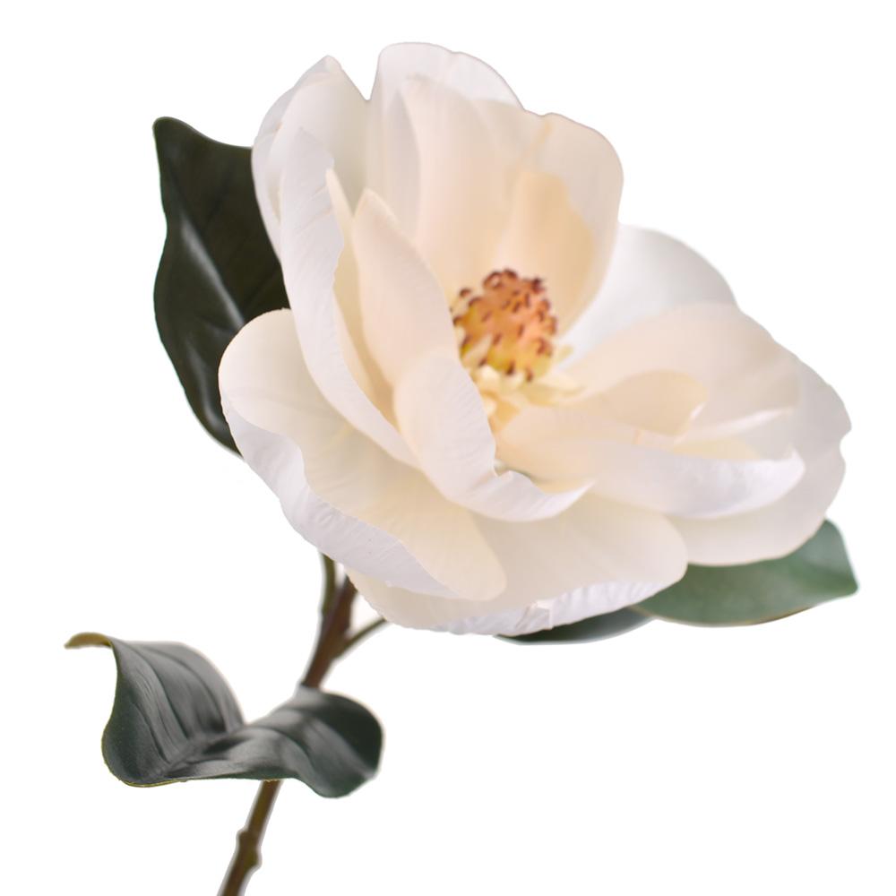 Artificial Flower Magnolia with Leaves, Cream, 31-Inch