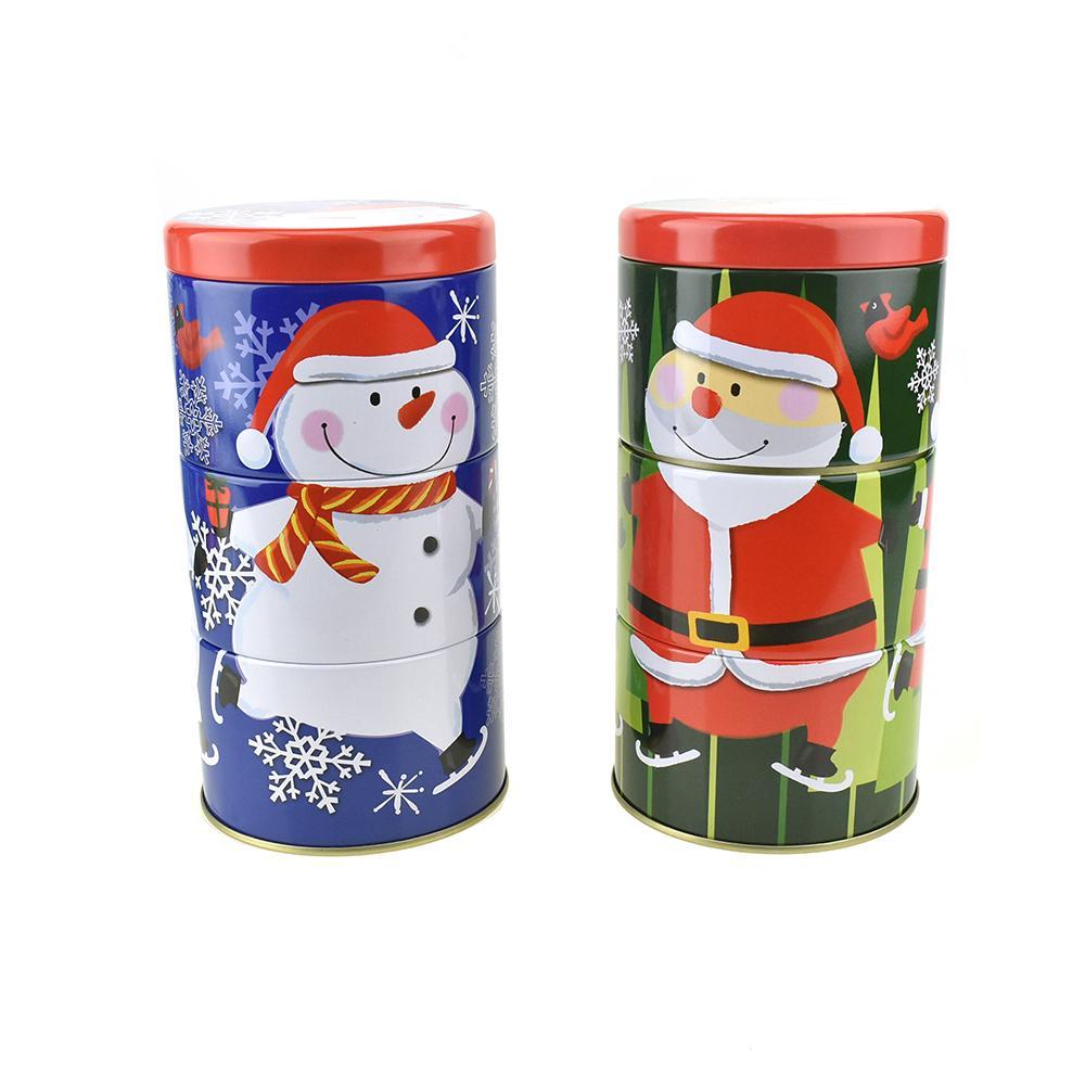 Three-Tiered Stackable Christmas Tin Canisters, 7-1/4-Inch, 2-Piece