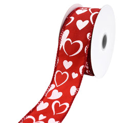 Valentine's Glittered Hearts Satin Wired Ribbon, 1-1/2-inch, 10-yard
