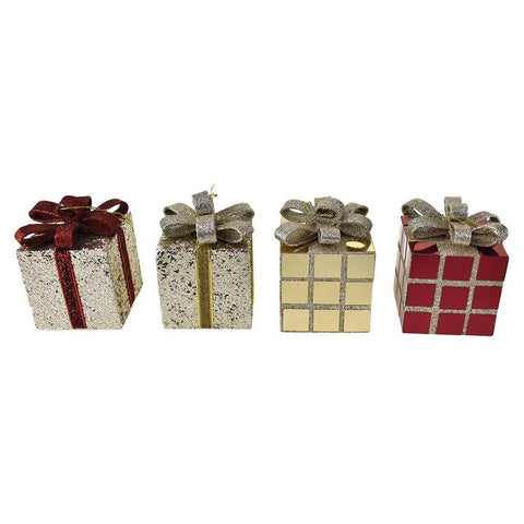 Metallic Presents with Bow Christmas Ornaments, 4-1/4-Inch, 4-Piece