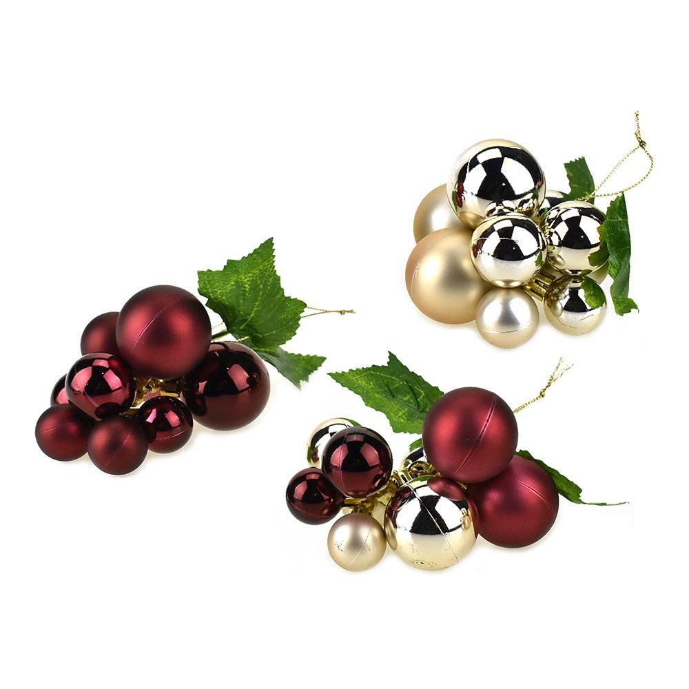 Matte and Metallic Grape Cluster Christmas Ornaments, Wine, 4-Inch, 3-Piece