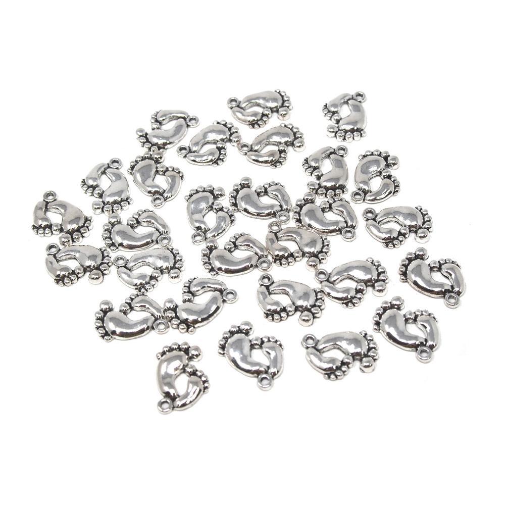 Small Baby Footprint Metal Charms, Silver, 3/4-Inch, 30-Count