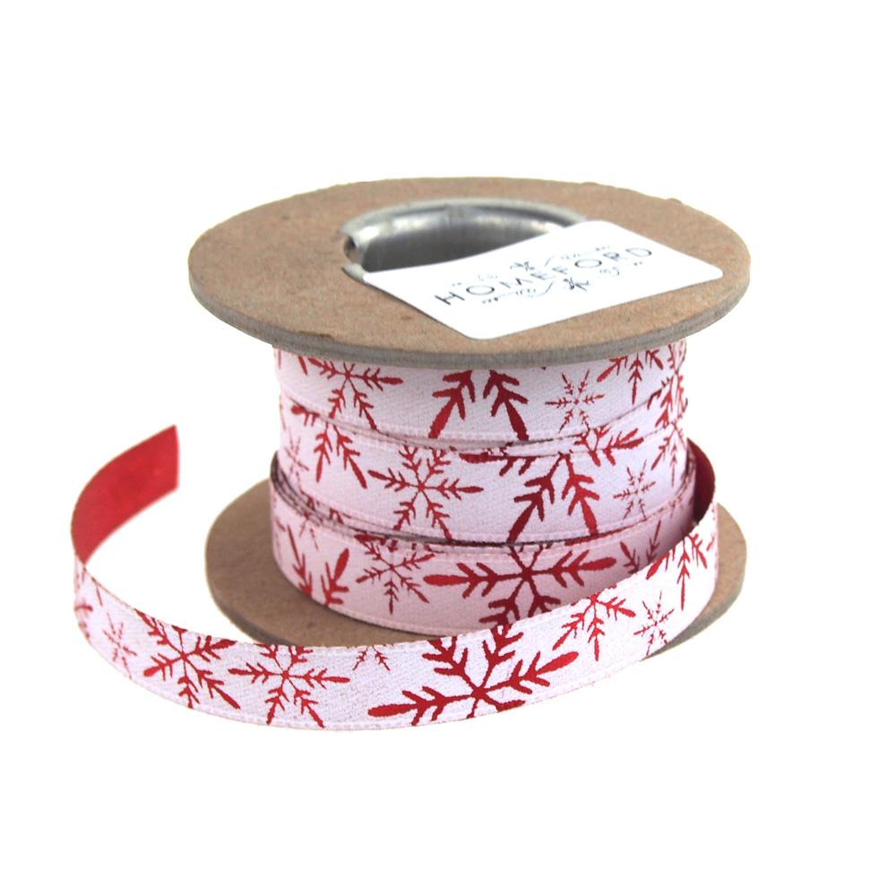 Snow Crystals Soft Touch Holiday Christmas Ribbon, 3/8-Inch, 9 Yards, Red/White