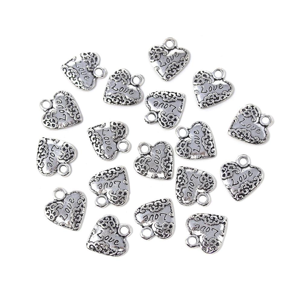 Small Heart w/ Love Metal Charms, Silver, 3/4-Inch, 18-Count