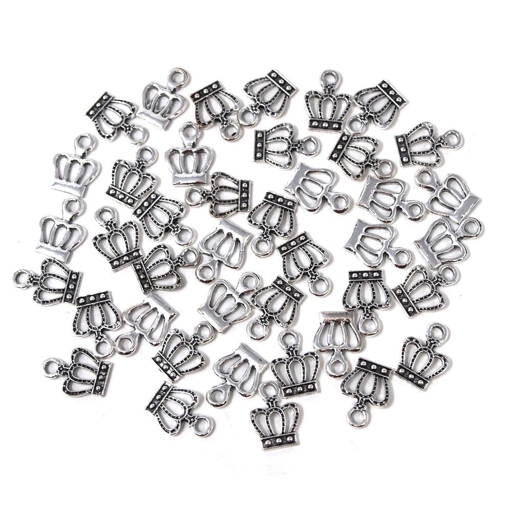 Small Royal Crowns Metal Charms, Silver,  5/8-Inch, 42-Count