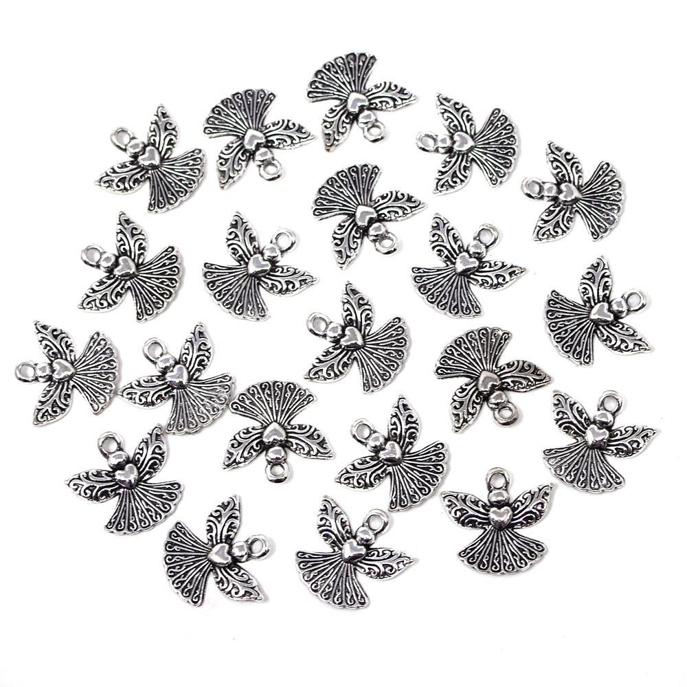 Small Angel Metal Charms, Silver, 3/4-Inch, 20-Count