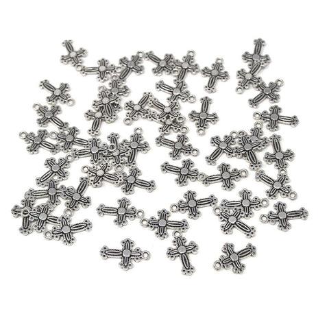 Small Cross Metal Charms, Silver, 3/4-Inch, 50-Count