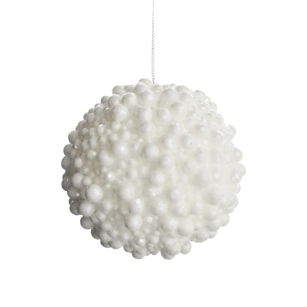 Glittered Artificial Berry Ball Christmas Ornament, White, 4-Inch