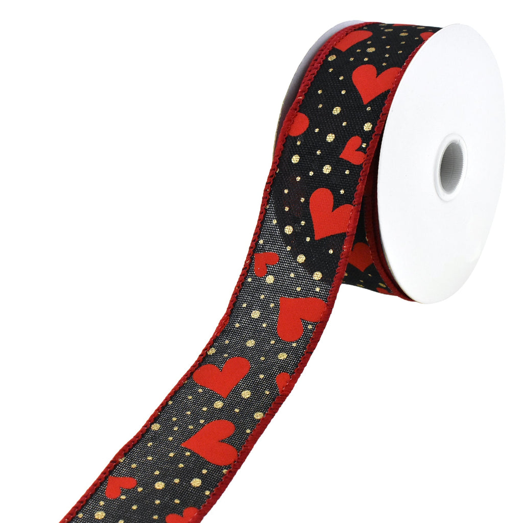 Valentine's Day Hearts and Polka Dots Wired Ribbon, 1-1/2-Inch, 10-Yard
