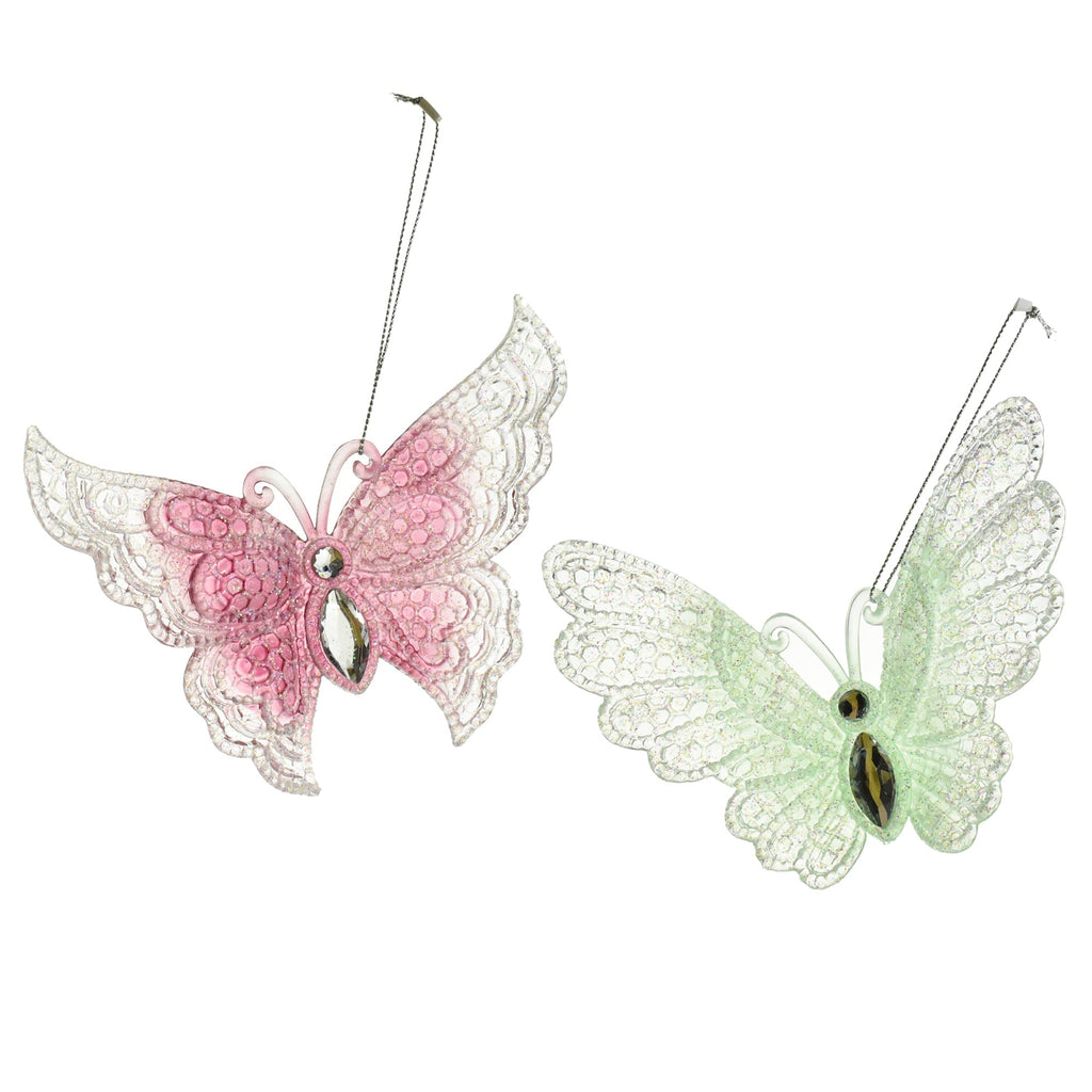 Glittered Butterfly Christmas Ornaments, 5-Inch, 2-Piece