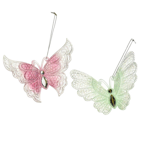 Glittered Butterfly Christmas Ornaments, 5-Inch, 2-Piece