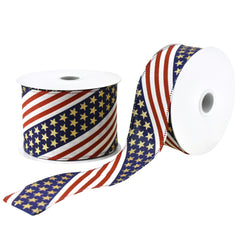 Patriotic Stars and Stripes Diagonal Flag Wired Ribbon, 10-Yard