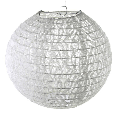 Vintage Lace Hanging Round Lantern, White, 14-Inch