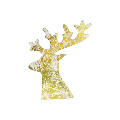 Wooden Reindeer Head Decor, White/Gold, 4-1/4-Inch