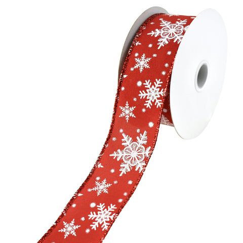 Glittered Christmas Snowflakes and Dots Wired Ribbon, 1-1/2-Inch, 10-Yard