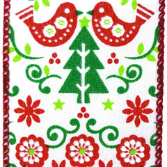 Christmas Tree and Birds Damask Pattern Wired Ribbon, 2-1/2-inch, 10-yard