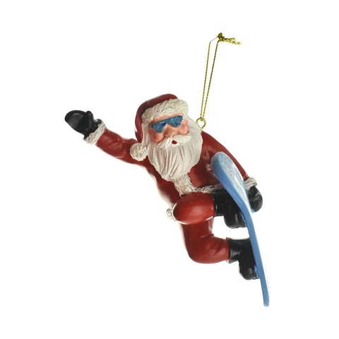 Snowboarding Santa Resin Ornament, 5-Inch